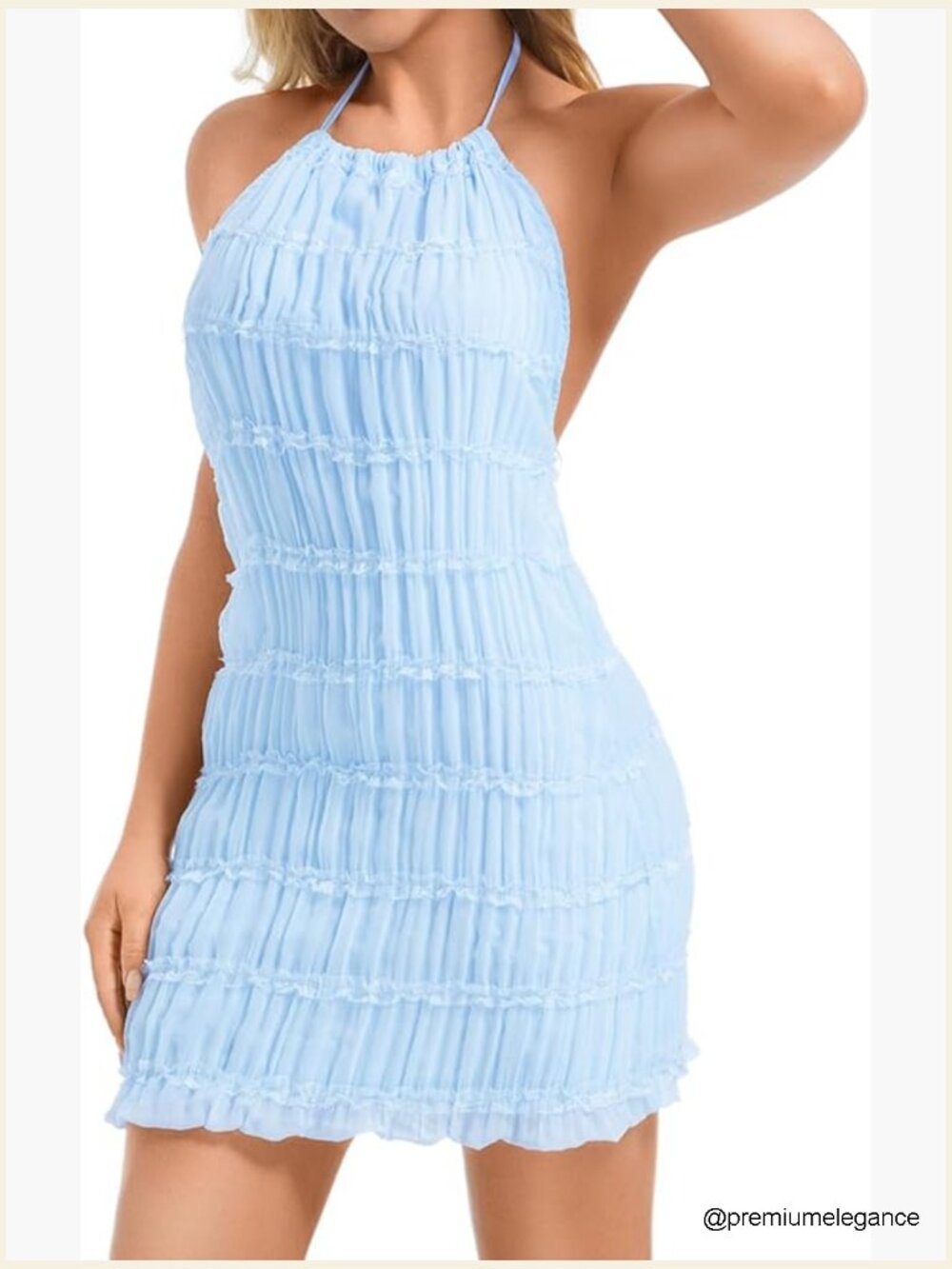 Summer Halter Chiffon Backless Mini Dress Ruched Lace Trim Beach Sundress